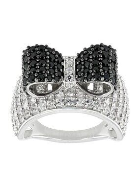 Black Spinel White Zircon Rhodium Plated Sterling Silver Ring Size 8